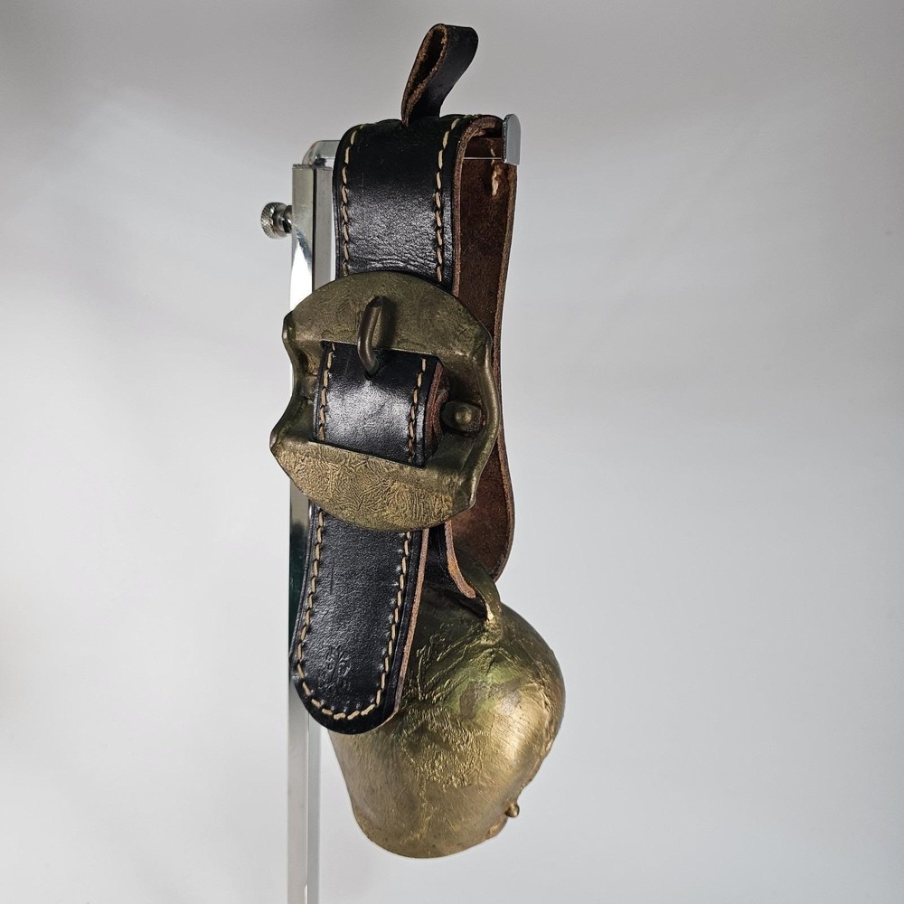 Vtg 3" MCH Hans Conrad Austria Cowbell Cast Bronze Metal Leather Strap Alpine